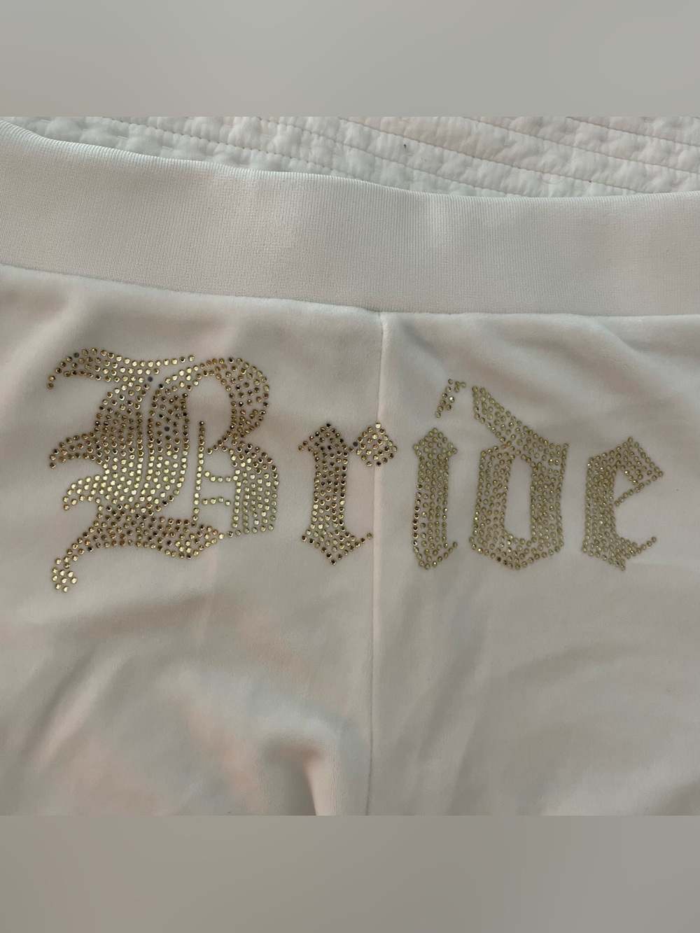 Juicy Couture White Y2K Pants Gold 'Bride' Rhinestones - Picture 2 of 8